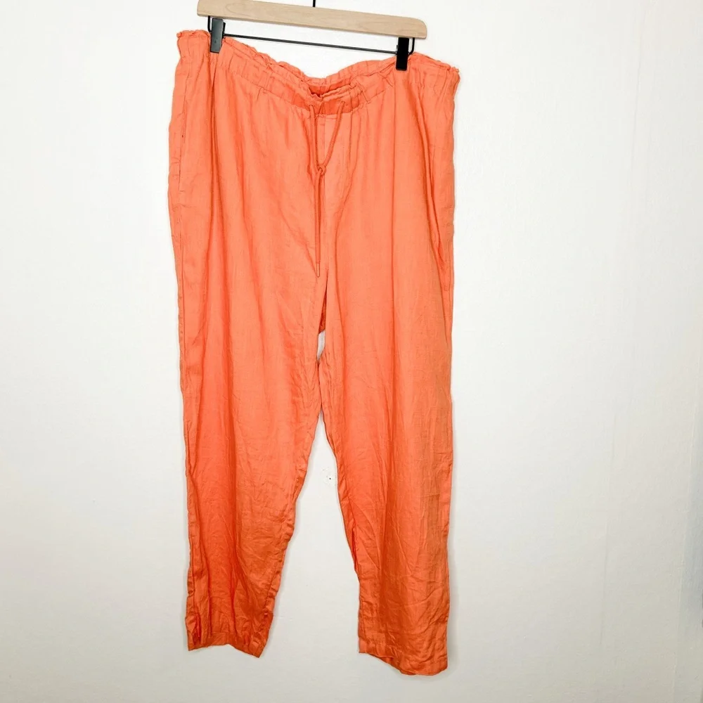 MNG Mango Vibrant Orange 100% Linen Casual Pull On Beach Pants‎ Plus Size XXL